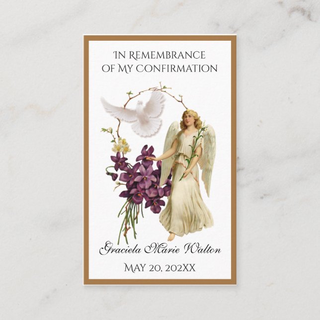 Catholic Religious Confirmation Remembrance Angel Business Card (Front)