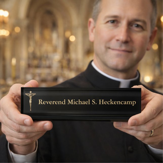 Catholic Religious Crucifix Cross Jesus Priest Desk Name Plate (Creator Uploaded)