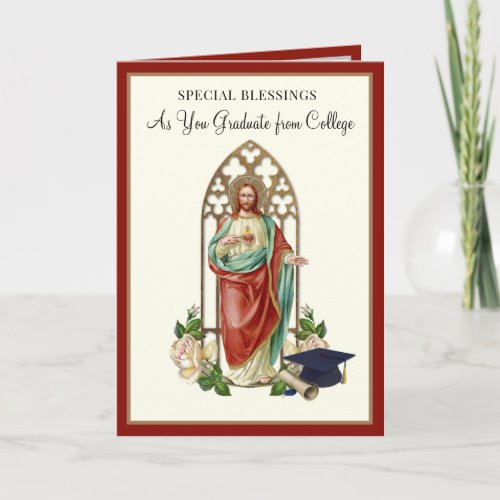 Catholic Religious Graduation Sacred Heart Roses  Card