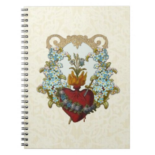 Catholic Religious Heart of Mary Vintage Floral  Notebook