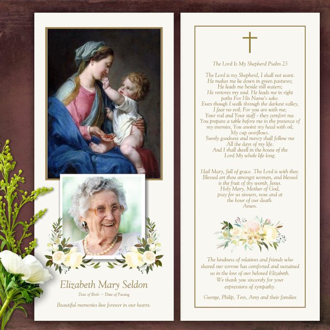 Catholic Religious Photo Funeral Thank You Card (Catholic, Religious, Celebration of Life, In Loving Memory of, Forever in our hearts, funeral cards)