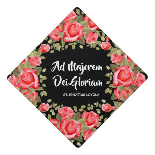 Catholic Religious St. Ignatius Floral Calligraphy Graduation Cap Topper