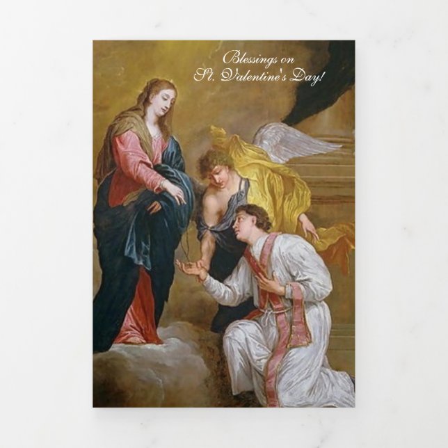 Catholic Religious Vintage St. Valentine Prayer Tri-Fold Holiday Card (Cover)