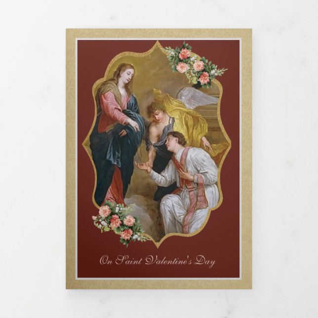 Catholic Religious Vintage St. Valentine Prayer  Tri-Fold Holiday Card (Cover)