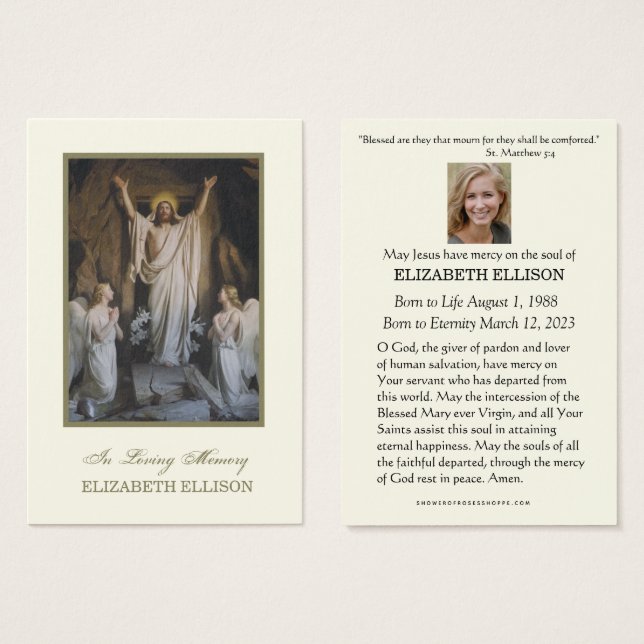 Catholic Resurrection Funeral Prayer Card (Front & Back)