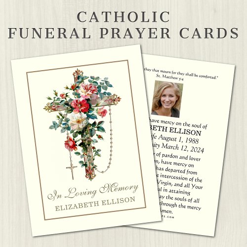 Catholic Rosary Cross Floral Funeral Prayer Cards