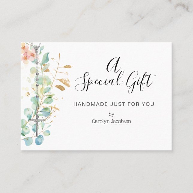 Catholic Rosary Eucalyptus Religious Floral Gift  Business Card (Front)