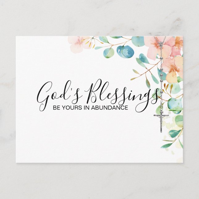 Catholic Rosary Eucalyptus Religious Floral Peach Postcard (Front)