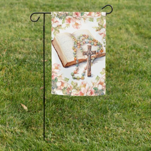 Catholic Rosary Floral Bible Religious Garden Flag