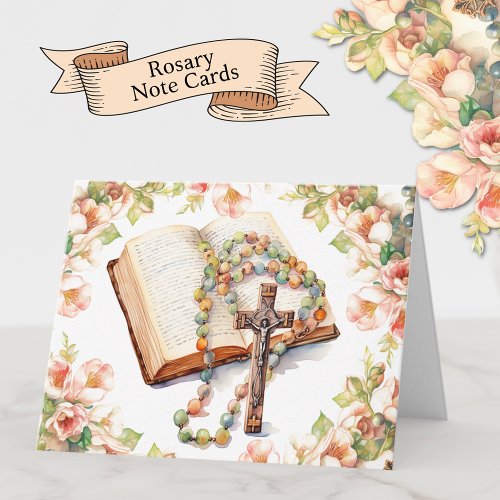 Catholic Rosary Floral Bible Religious Note Card