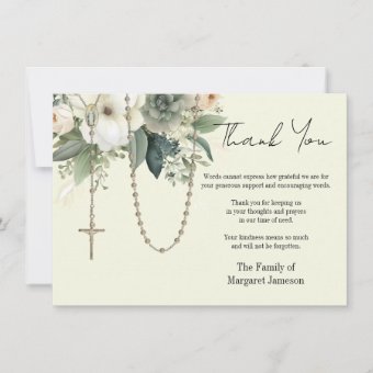 Catholic Rosary Floral Funeral Condolence Sympathy Thank You Card | Zazzle