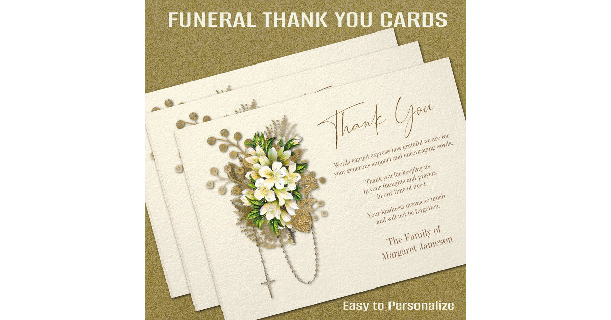 Catholic Rosary Floral Funeral Condolence Sympathy Thank You Card Zazzle