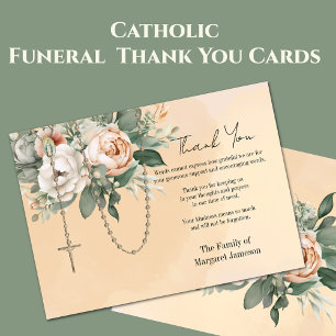Catholic Rosary Floral Funeral Condolence Sympathy Thank You Card