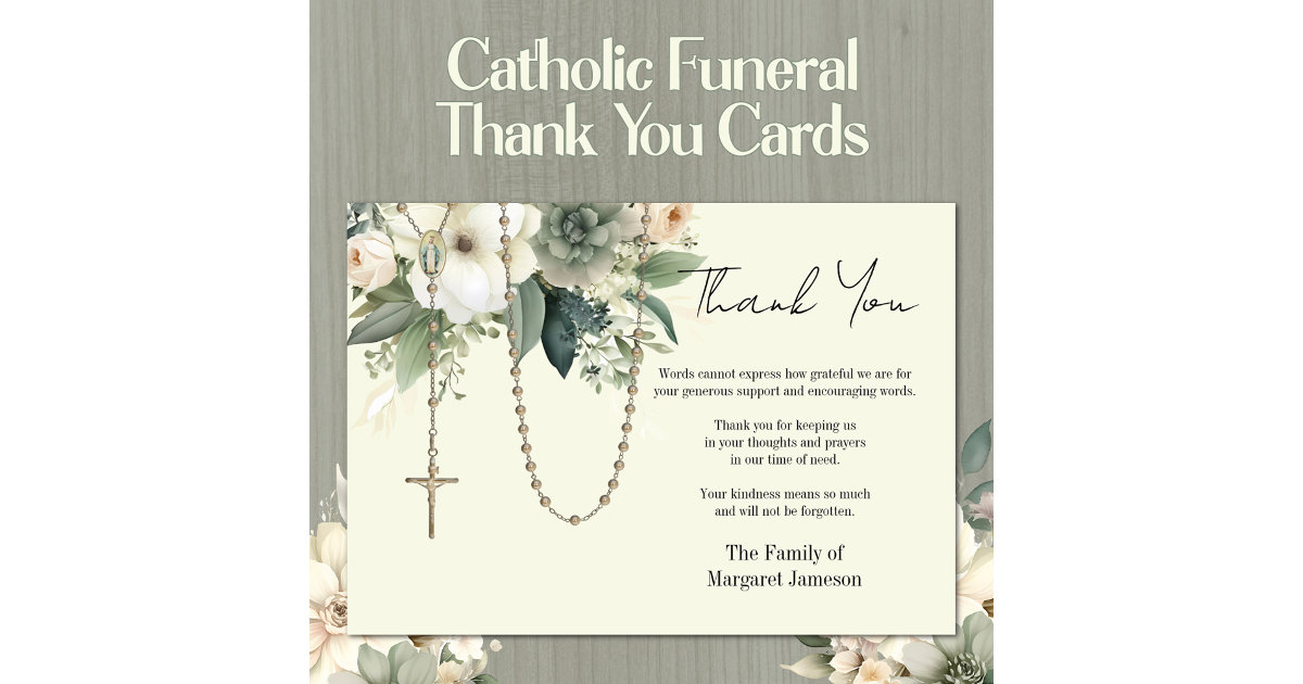 Catholic Rosary Floral Funeral Condolence Sympathy Thank You Card Zazzle