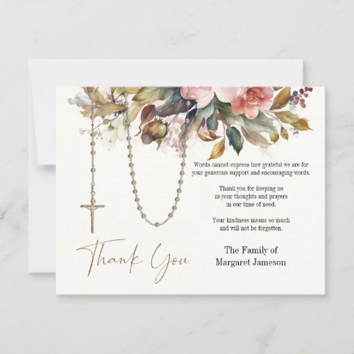 Catholic Rosary Floral Funeral Condolence Sympathy Thank You Card Zazzle