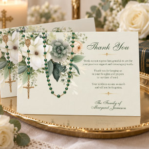 Catholic Rosary Funeral Floral Sympathy Thank You Card