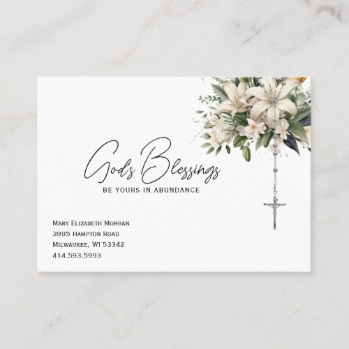 Catholic Rosary Lilies Religious Floral Business Card