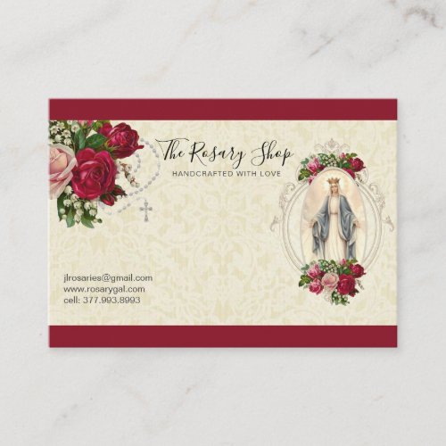 Catholic Rosary Pink Red Roses Virgin Mary  Busine Business Card