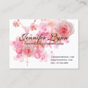 Catholic Rosary Pink Roses Religious Floral Business Card