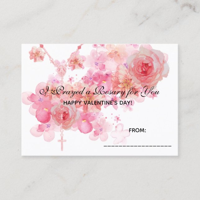 Catholic Rosary Pink Roses Religious Valentine Business Card (Front)
