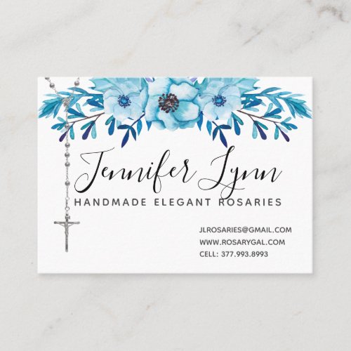 Catholic Rosary Religious Blue Floral Business Card