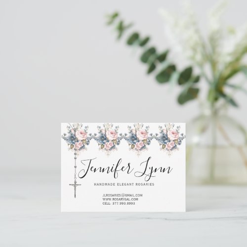 Catholic Rosary Religious Pink Roses Business Card