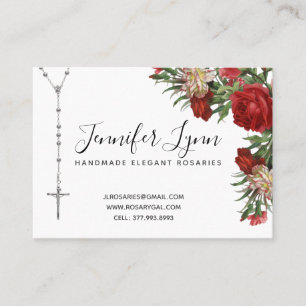 Catholic Rosary Religious Red Roses Business Card