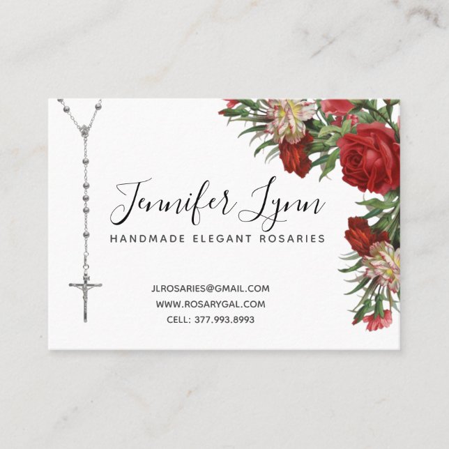 Catholic Rosary Religious Red Roses Business Card (Front)