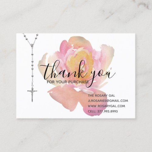 Catholic Rosary Rose Thank You Religious Floral Business Card