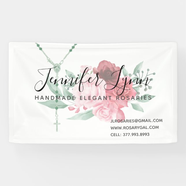 Catholic Rosary Roses Religious Floral  Banner (Horizontal)