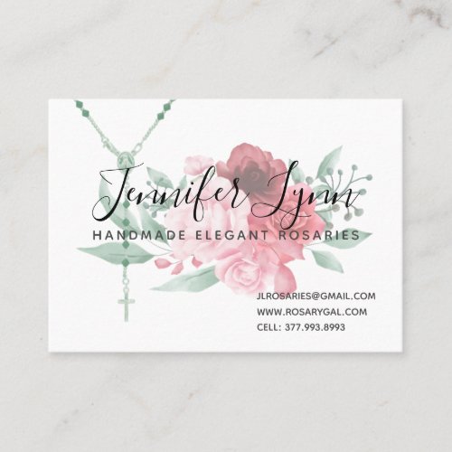 Catholic Rosary Roses Religious Floral Business Card