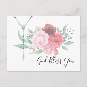 Catholic Rosary Roses Religious Floral God Bless Postcard