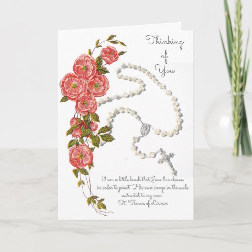 Catholic Rosary St Therese Religious Floral  Card