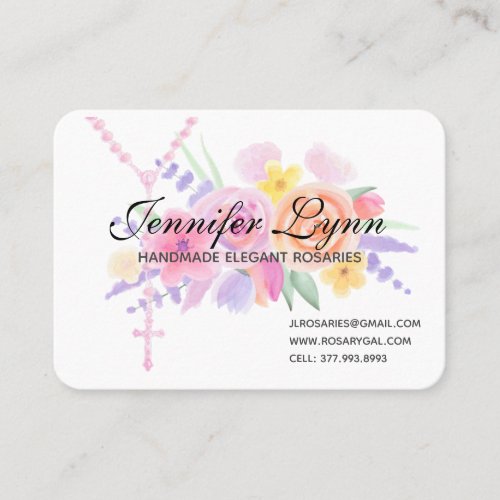 Catholic Rosary Watercolor Religious Floral Business Card