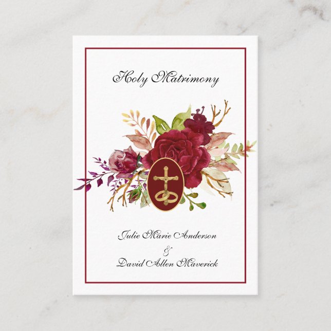 Catholic Roses Cross Wedding Favor Holy Card (Front)