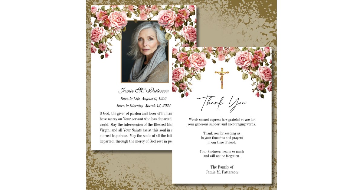Catholic Roses Photo Funeral Condolence Sympathy Thank You Card | Zazzle