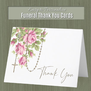 Catholic Roses Rosary Funeral Condolence Sympathy Letterpress Thank You Card
