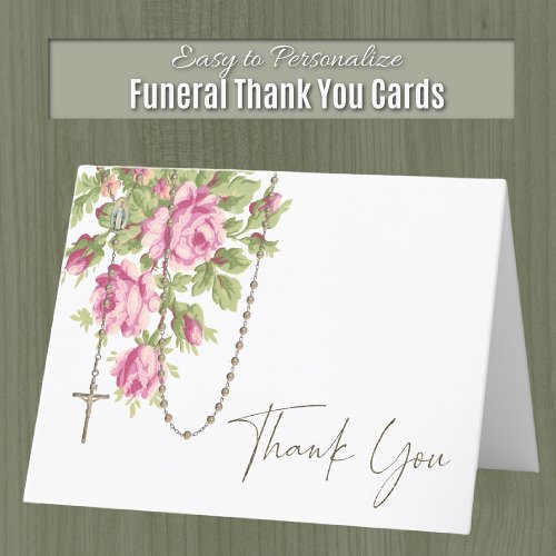 Catholic Roses Rosary Funeral Condolence Sympathy Thank You Card