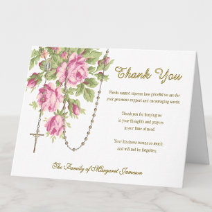 Catholic Roses Rosary Funeral Memorial Sympathy Letterpress Thank You Card