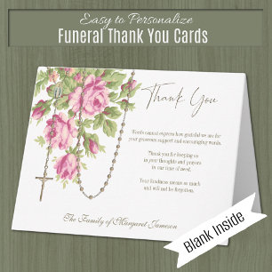 Catholic Roses Rosary Funeral Memorial Sympathy Letterpress Thank You Card