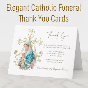 Catholic Roses Rosary Funeral Memorial Sympathy Letterpress Thank You Card