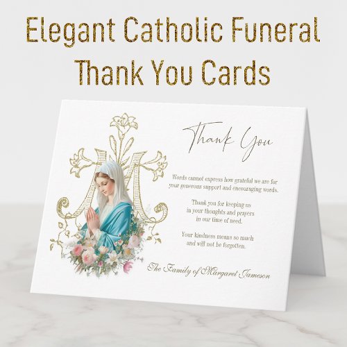 Catholic Roses Rosary Funeral Memorial Sympathy Thank You Card