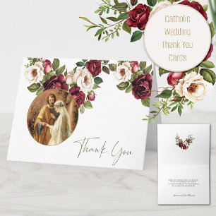 Catholic Roses Wedding Mary & Joseph Letterpress Thank You Card