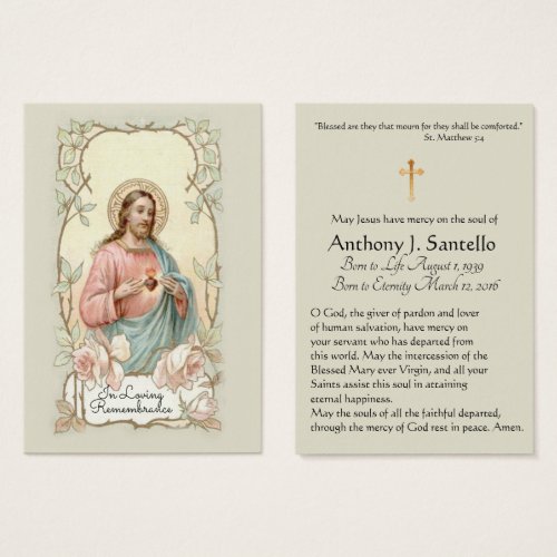 Catholic Sacred Heart Funeral Memorial Holy Card _