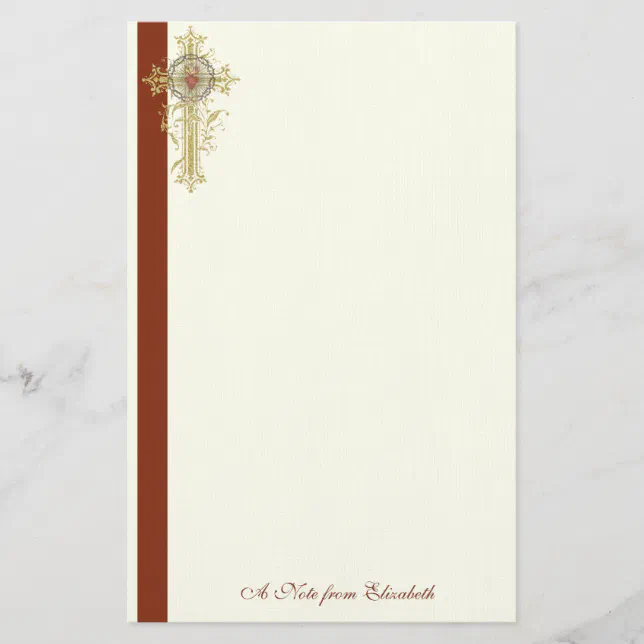 Catholic Sacred Heart Jesus Cross Stationery | Zazzle