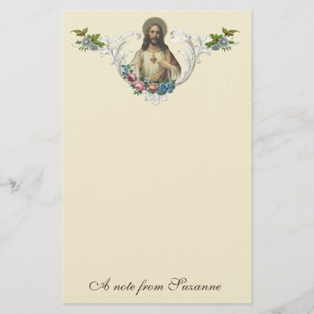 Catholic Sacred Heart Jesus Religious Vintage Stationery (Front)