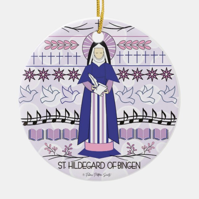 Catholic Saint Ornament: St. Hildegard of Bingen Ceramic Ornament (Front)