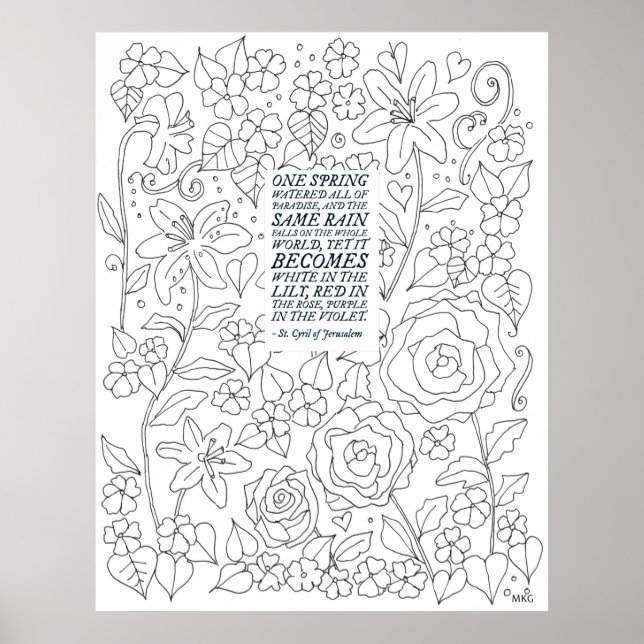 Catholic Saint Quote Hand Drawn Floral Coloring Poster (Front)