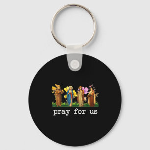 Catholic Saints Pray For Us Floral Religious Faith Keychain