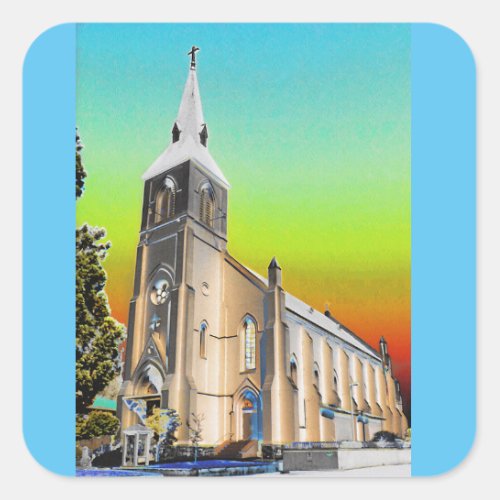 Catholic Santa Cruz Church Square Sticker